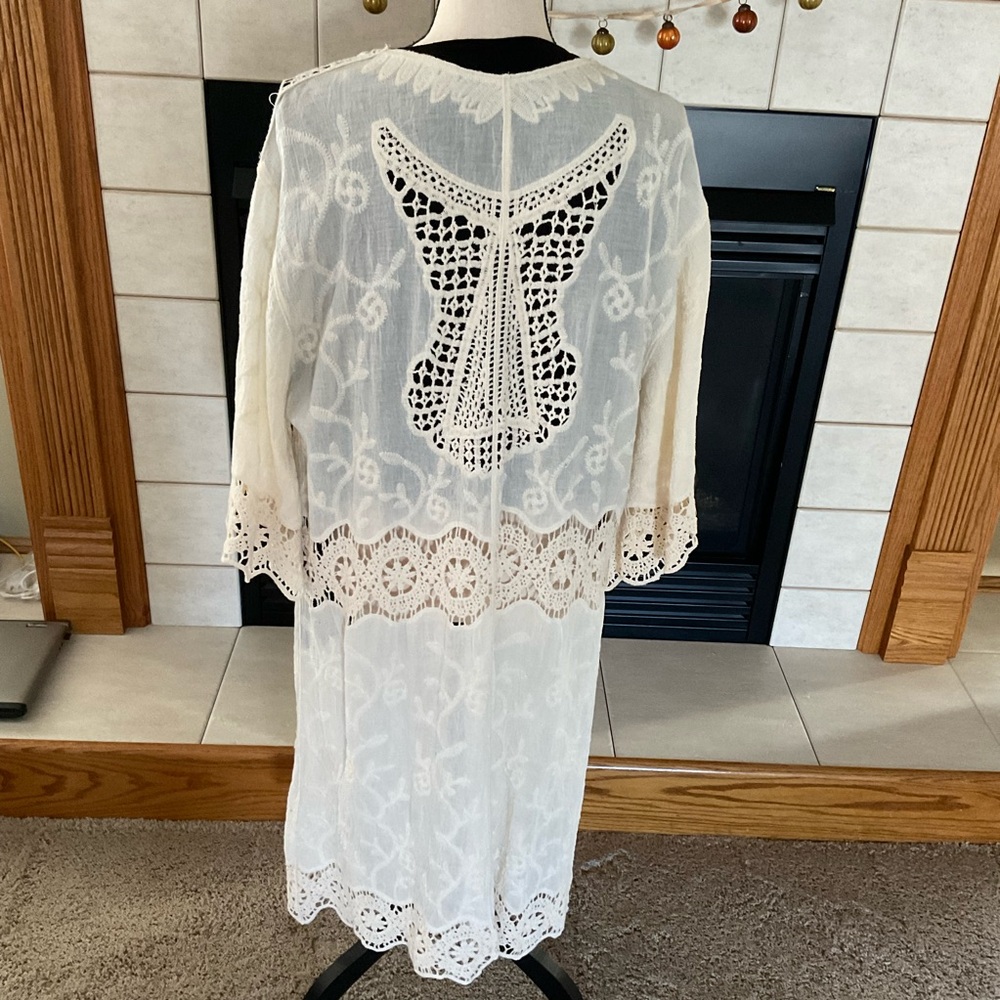Crochet Open Weave Detail Longline Kimono, One Size Fits Most - Picture 5 of 11